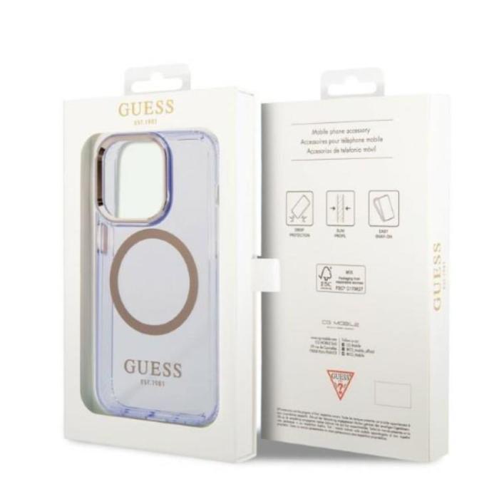 Guess - Guess iPhone 14 Pro Mobilskal MagSafe Guld Outline Translucent - Lila