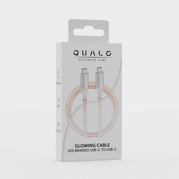QUALO - QUALO USB-C till USB-C Kabel 1M 3A Glowing - Vit/Silver