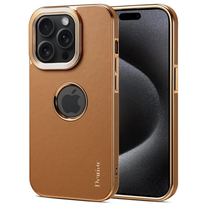 DENIOR - DENIOR Mobilskal till iPhone 15 Pro Anti-drop PC+TPU Äkta Läder Khaki