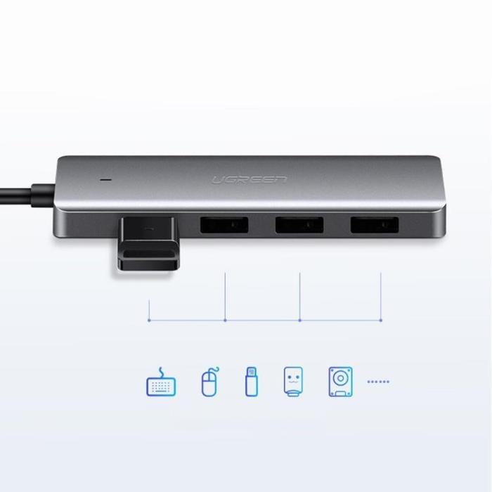 Ugreen - Ugreen USB HUB - 4x USB 3.2 Gen 1 med Mikro-USB-Strömport - Grå