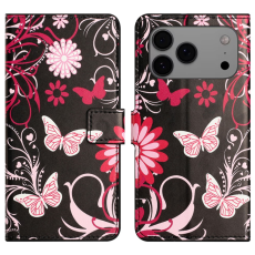 A-One Brand - iPhone 17 Pro Plånboksfodral Pattern Print Läder - Svart Fjäril