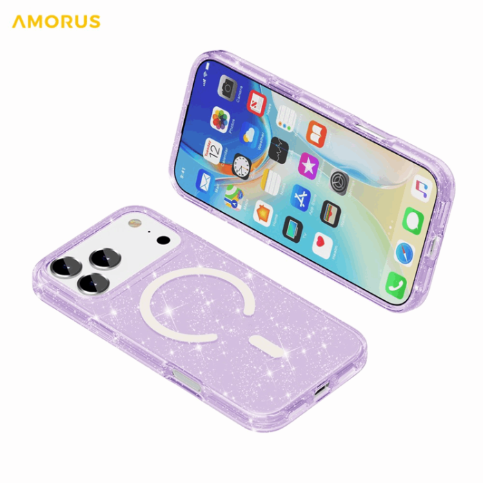 AMORUS - AMORUS Mobilskal till iPhone 17 Pro Magsafe Glitter Powder PC + TPU - Lila