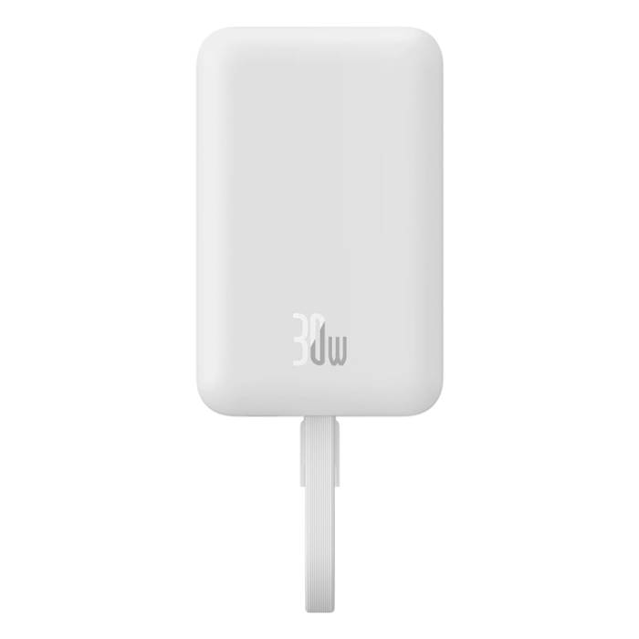 BASEUS - Baseus Magsafe Powerbank 10000mAh 30W Med Built-in USB-C Kabel - Vit