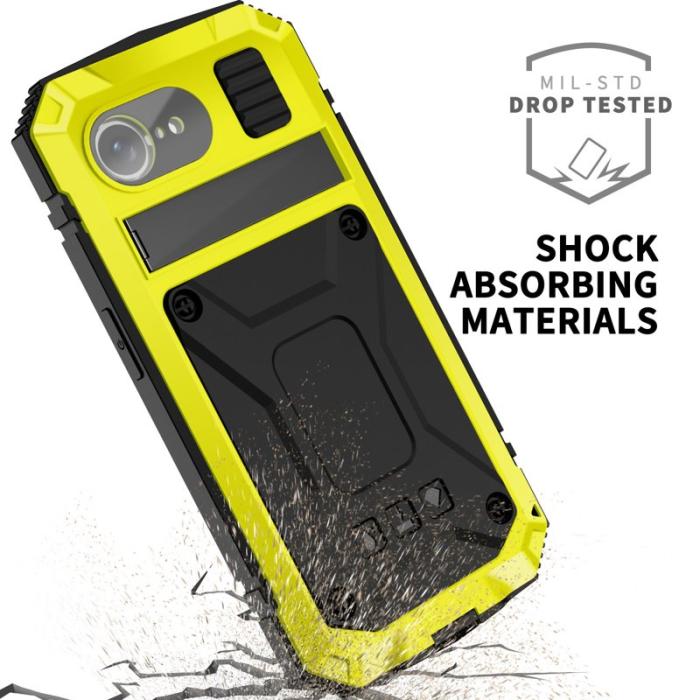 R-JUST - R-JUST Mobilskal till iPhone 16e PC + Silikon + Metallstativ - Gul