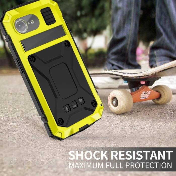 R-JUST - R-JUST Mobilskal till iPhone 16e PC + Silikon + Metallstativ - Gul