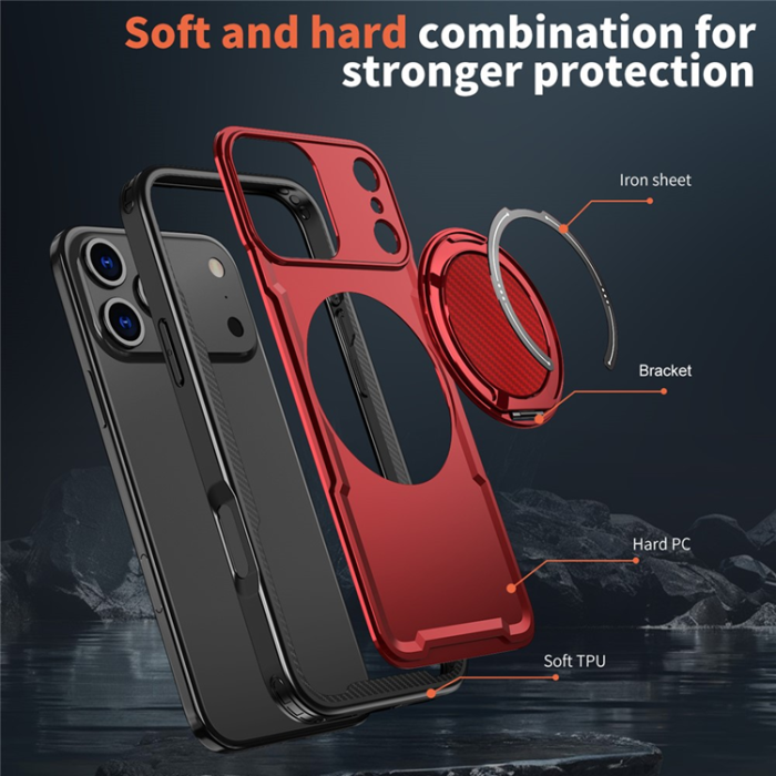 A-One Brand - iPhone 17 Pro Max Mobilskal MagSafe TPU+PC Kickstand - Röd