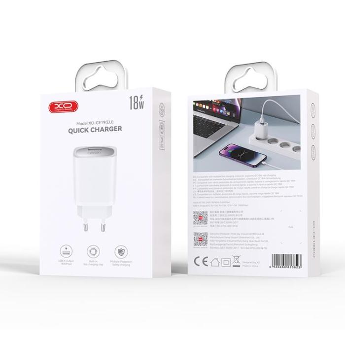 XO - XO Väggaddare 18W USB CE19 QC - Vit