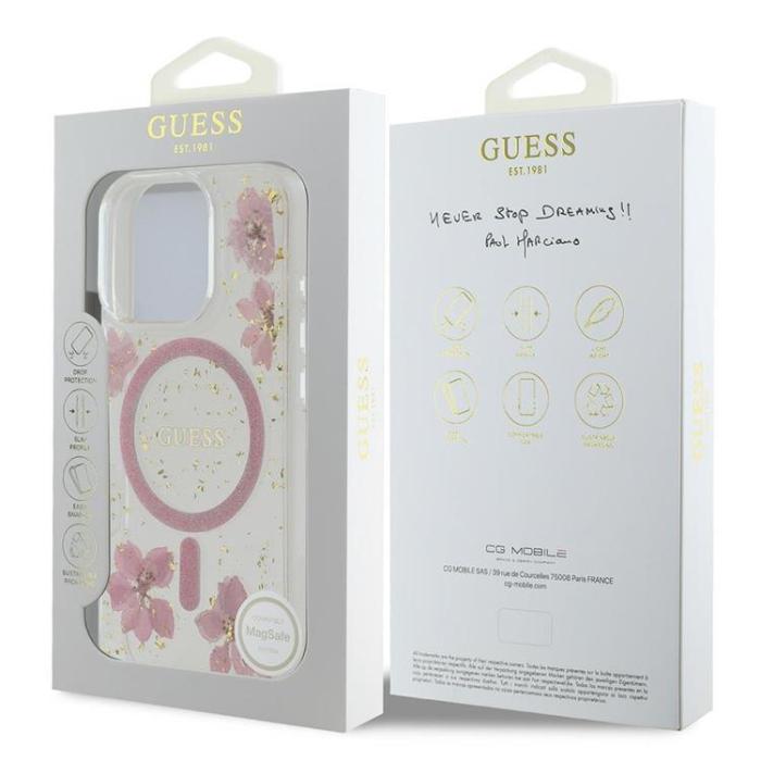 Guess - Guess Mobilskal till iPhone 16 Pro MagSafe Resin Flower Glitter - Rosa