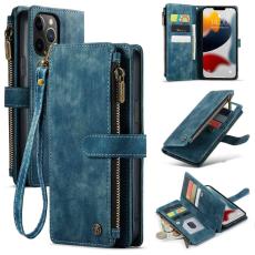 Caseme - CASEME Konstl&auml;der Pl&aring;nboksfodral f&ouml;r iPhone 12 Pro Max med Rem - Bl&aring;