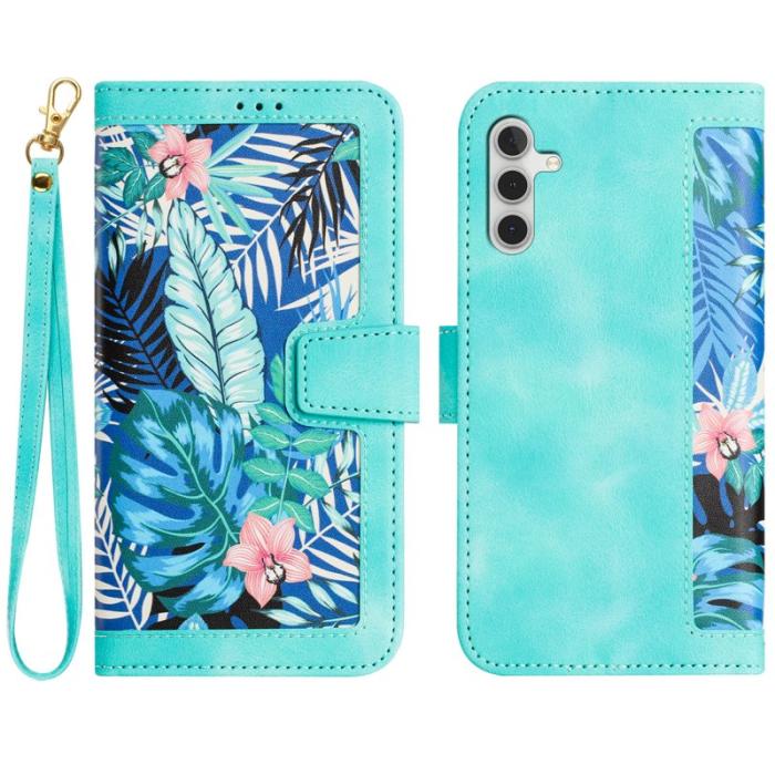 OEM - Mobilskal till Samsung Galaxy S26 Plus PU Läder Blommönster - Grön