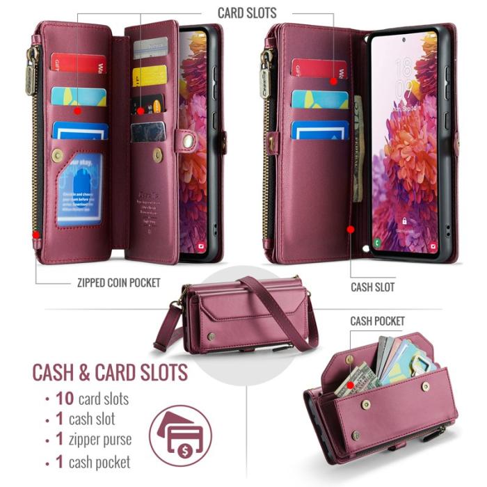 Caseme - CASEME Plånboksfodral Konstläder för Samsung Galaxy S20 FE - Vinröd