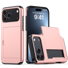 Amorus - AMORUS iPhone 17 Pro Mobilskal Med Glidande Korthållare - Roséguld