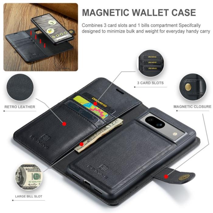 DG.MING - DG.MING Google Pixel 7a Plånboksfodral i Delbart Magnetiskt Äkta läder - Svart