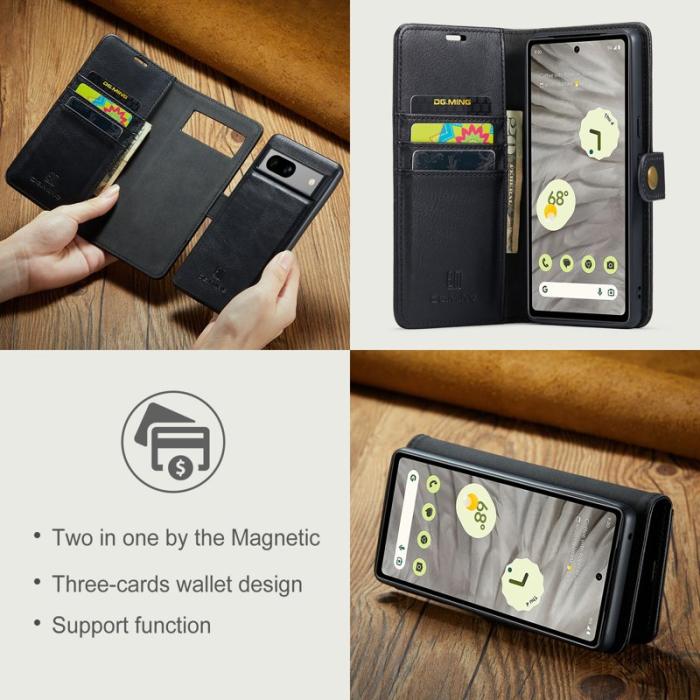 DG.MING - DG.MING Google Pixel 7a Plånboksfodral i Delbart Magnetiskt Äkta läder - Svart