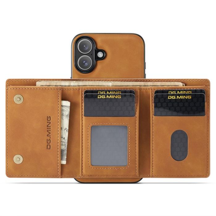 DG.MING - DG.MING M1 Series Mobilskal till iPhone 16 Plus Kickstand PU - Brun