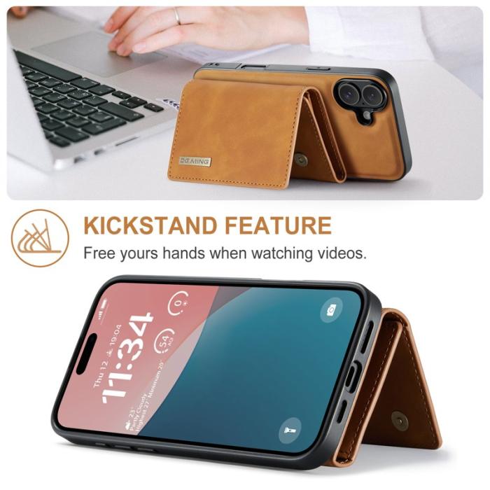 DG.MING - DG.MING M1 Series Mobilskal till iPhone 16 Plus Kickstand PU - Brun