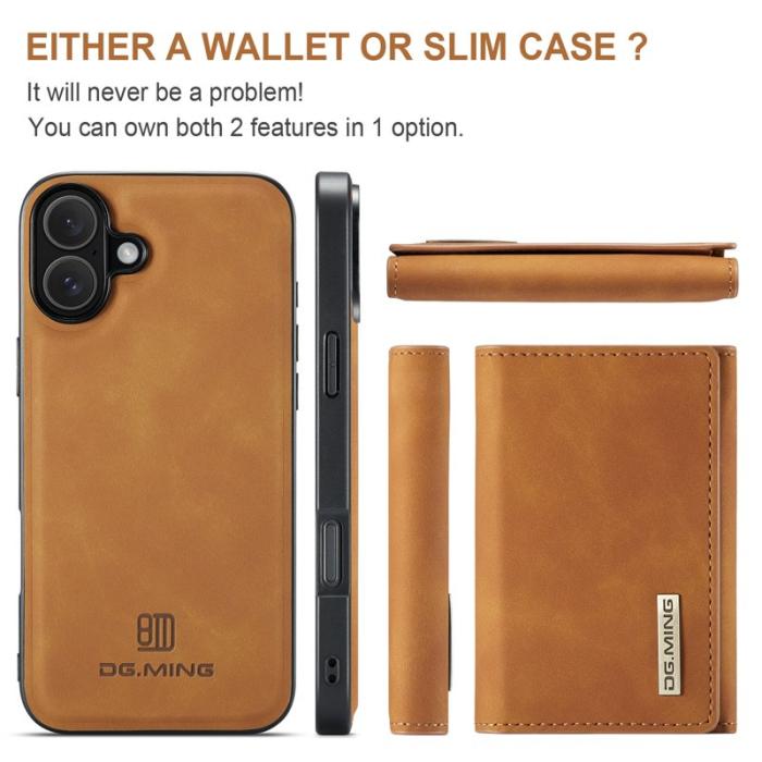 DG.MING - DG.MING M1 Series Mobilskal till iPhone 16 Plus Kickstand PU - Brun