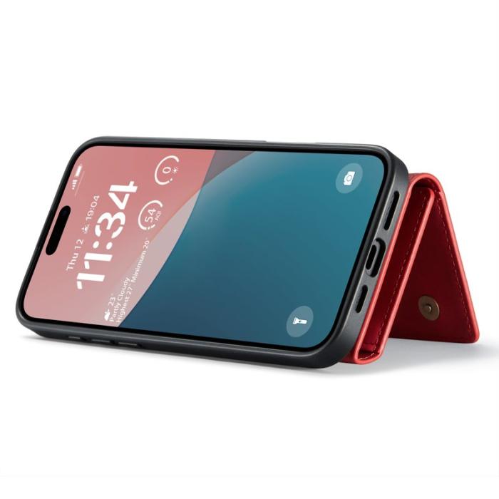 DG.MING - DG.MING Serie Mobilskal till iPhone 16 Plus med Ställ och Plånboksfodral Röd