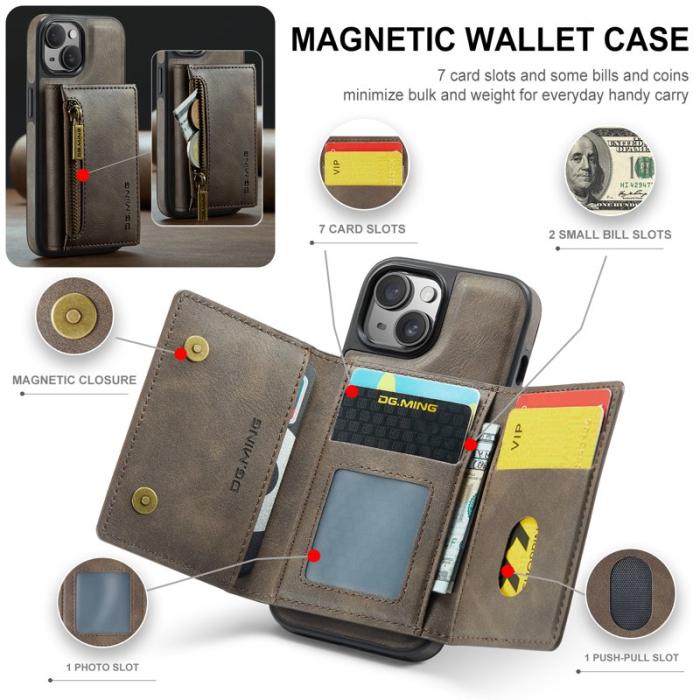 DG.MING - DG.MING M5 Series Mobilskal till iPhone 14 Plus Magnetiskt Konstläder Brun