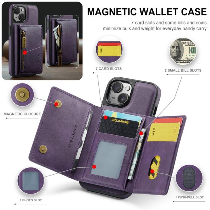 DG.MING - DG.MING M5 Series Mobilskal till iPhone 14 Plus Magnetiskt Konstläder Lila