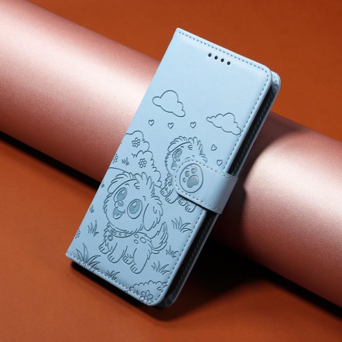 OEM - Mobilskal till Samsung Galaxy S26 Ultra RFID-Skydd KonstLäder Hundmönster - Blå