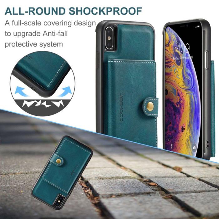 JEEHOOD - JEEHOOD iPhone XS/X Konstläder Plånboksfodral Detachable TPU Grön