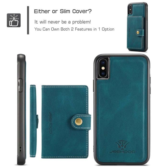 JEEHOOD - JEEHOOD iPhone XS/X Konstläder Plånboksfodral Detachable TPU Grön