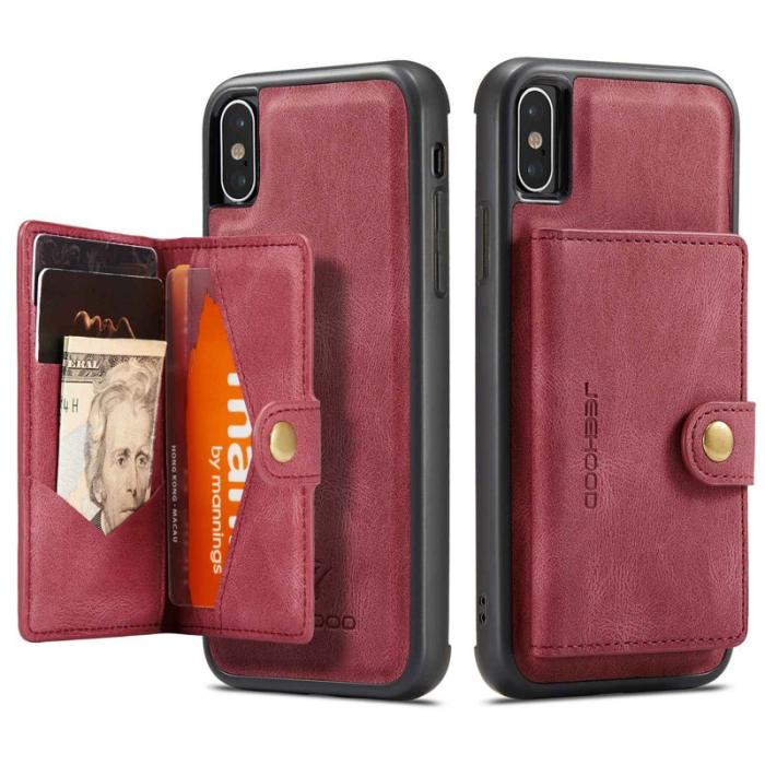 JEEHOOD - JEEHOOD iPhone XS/X Plånboksfodral Konstläder TPU med kickstand - Röd