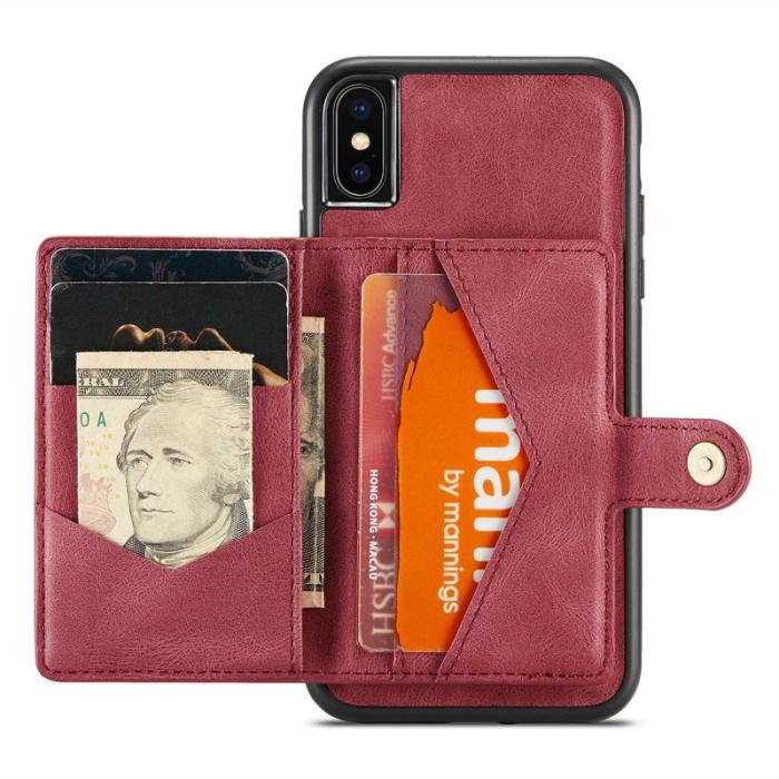 JEEHOOD - JEEHOOD iPhone XS/X Plånboksfodral Konstläder TPU med kickstand - Röd
