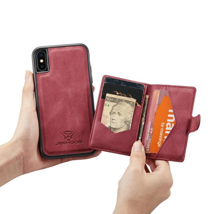 JEEHOOD - JEEHOOD iPhone XS/X Plånboksfodral Konstläder TPU med kickstand - Röd