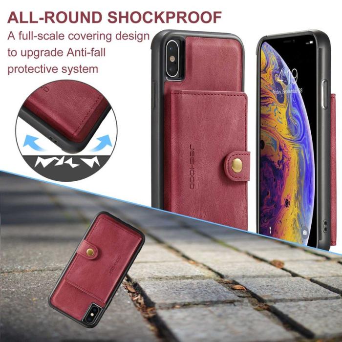 JEEHOOD - JEEHOOD iPhone XS/X Plånboksfodral Konstläder TPU med kickstand - Röd