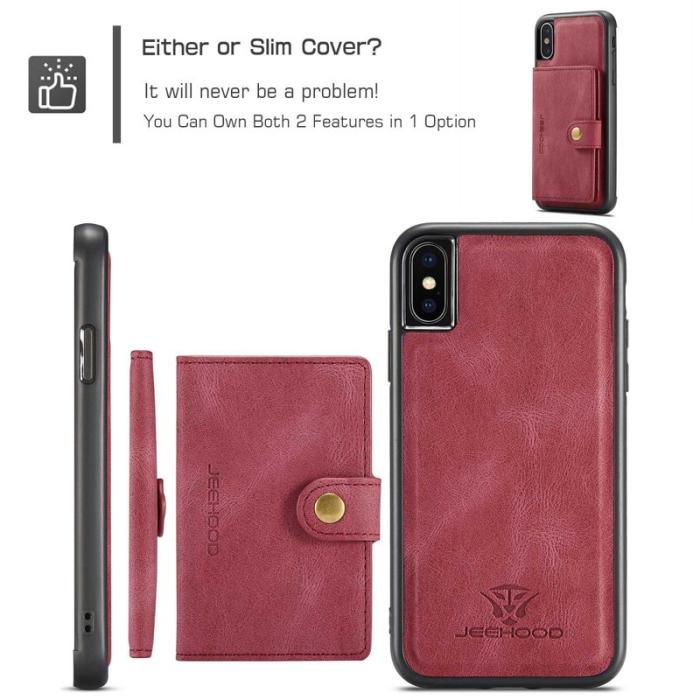 JEEHOOD - JEEHOOD iPhone XS/X Plånboksfodral Konstläder TPU med kickstand - Röd