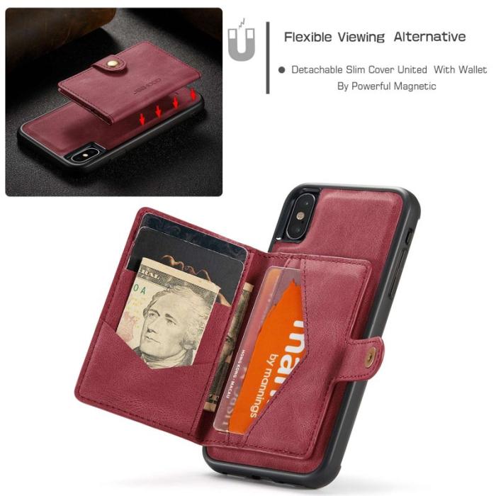 JEEHOOD - JEEHOOD iPhone XS/X Plånboksfodral Konstläder TPU med kickstand - Röd