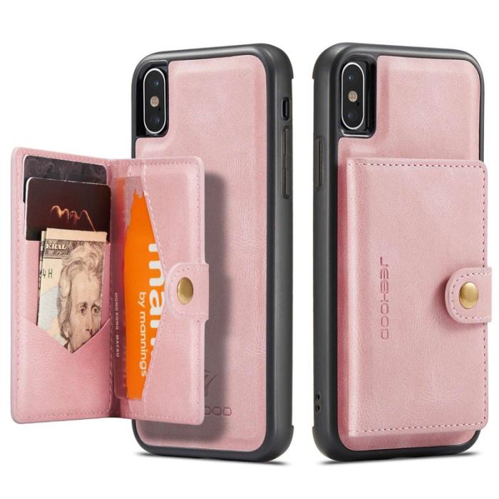 JEEHOOD - JEEHOOD iPhone XS/X Plånboksfodral Konstläder TPU med ställ - Roséguld