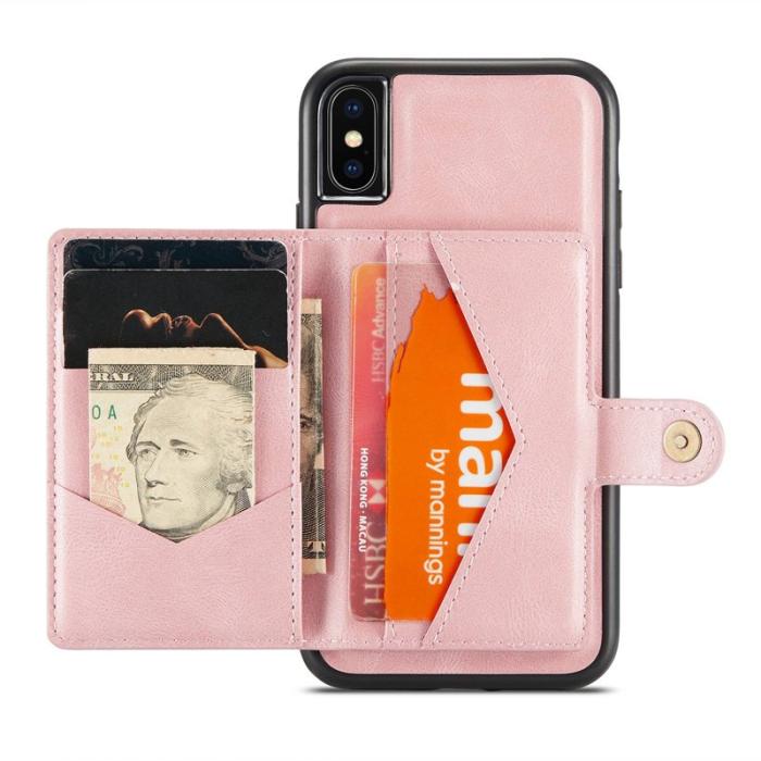 JEEHOOD - JEEHOOD iPhone XS/X Plånboksfodral Konstläder TPU med ställ - Roséguld