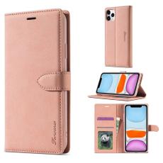 FORWENW - FORWENW iPhone 11 Pro Pl&aring;nboksfodral i Konstl&auml;der - Ros&eacute;guld
