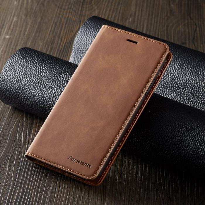 FORWENW - FORWENW iPhone 11 Plånboksfodral i Silky Touch Konstläder - Brun