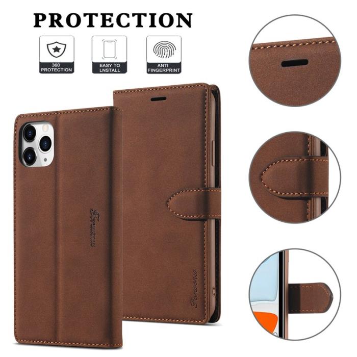 FORWENW - FORWENW iPhone 12 mini Plånboksfodral i Konstläder - Brun