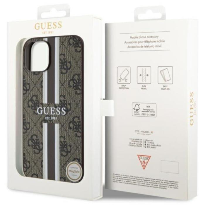 Guess - Guess iPhone 14 Plus Mobilskal MagSafe Printed Stripes Brun
