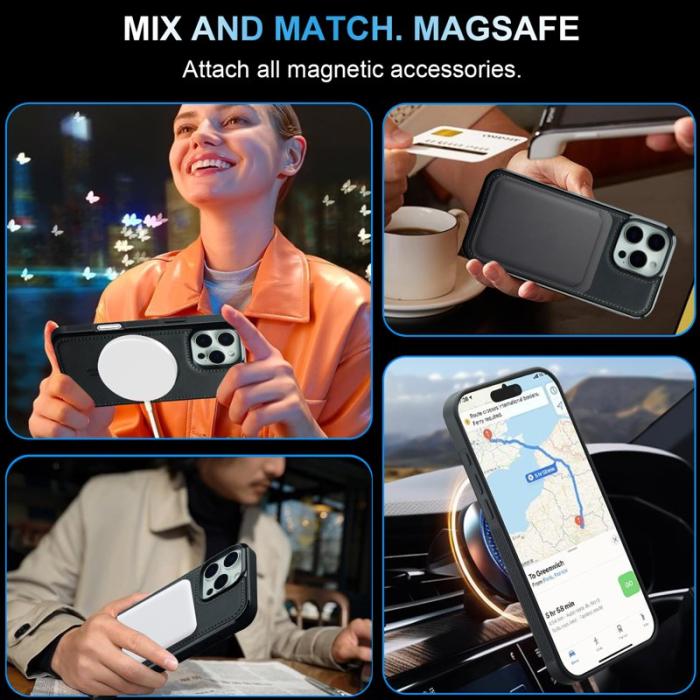 LC.imeeke - LC.IMEEKE L6 iPhone 14 Pro Max Fodral KonstLäder - Svart