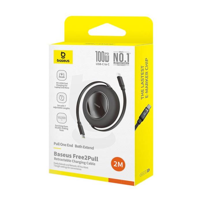 BASEUS - Baseus Infällbar USB-C till USB-C 100W Kabel 2m Free2Pull Mini