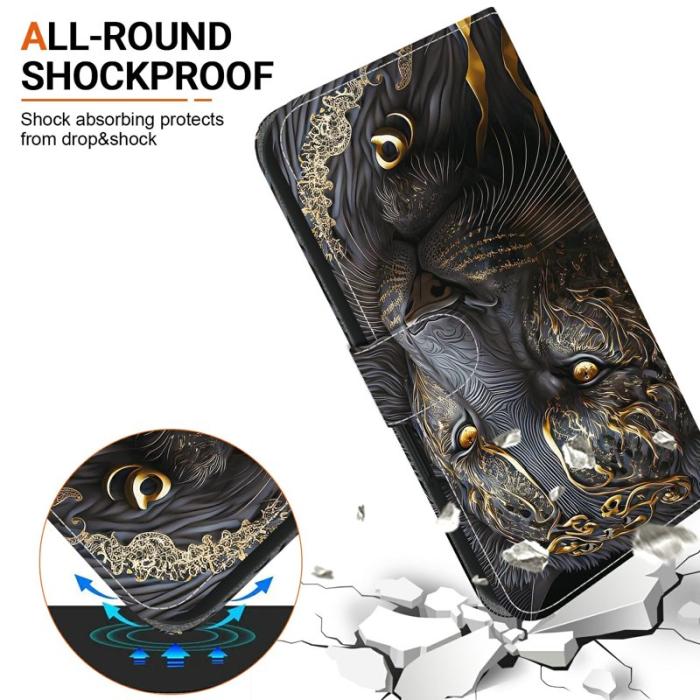 OEM - Samsung Galaxy S26 / S26 Pro Fodral Äkta Läder Ställ - Svart Guld Lejon