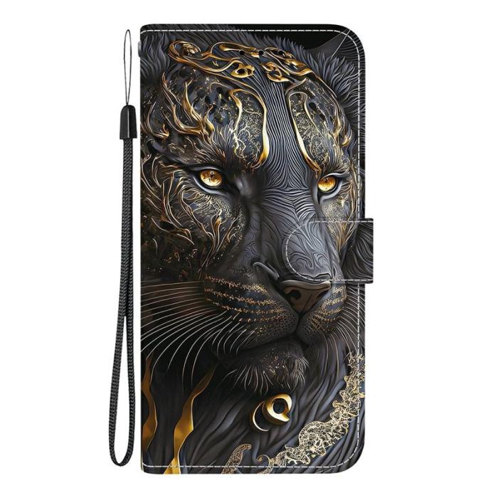 OEM - Samsung Galaxy S26 / S26 Pro Fodral Äkta Läder Ställ - Svart Guld Lejon