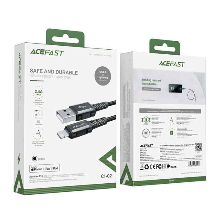 Acefast - Acefast MFI USB-A till Lightning kabel 1.2m - Svart