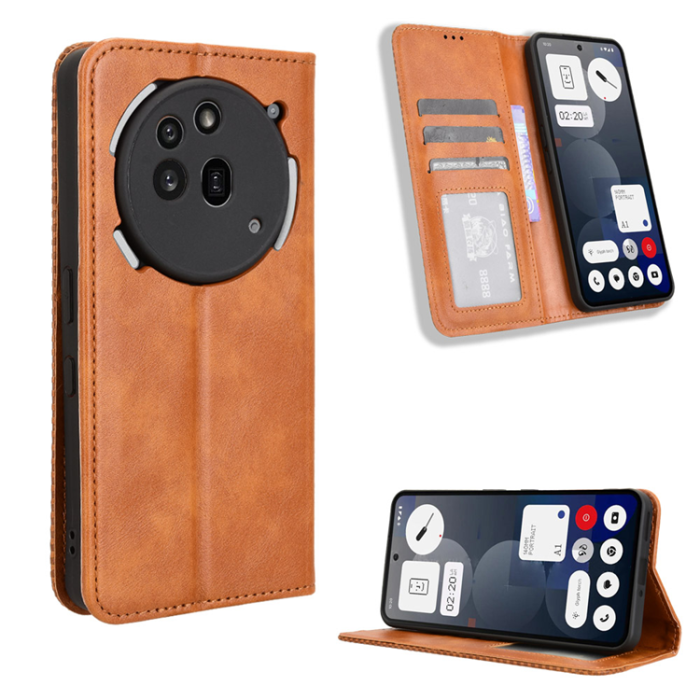 A-One Brand - Nothing Phone (3a) Pro Plånboksfodral Retro Kickstand - Brun