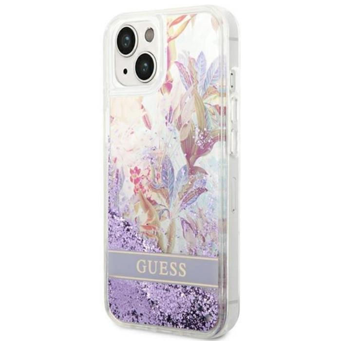 Guess - GUESS iPhone 14 Skal Flower Liquid Glitter - Lila