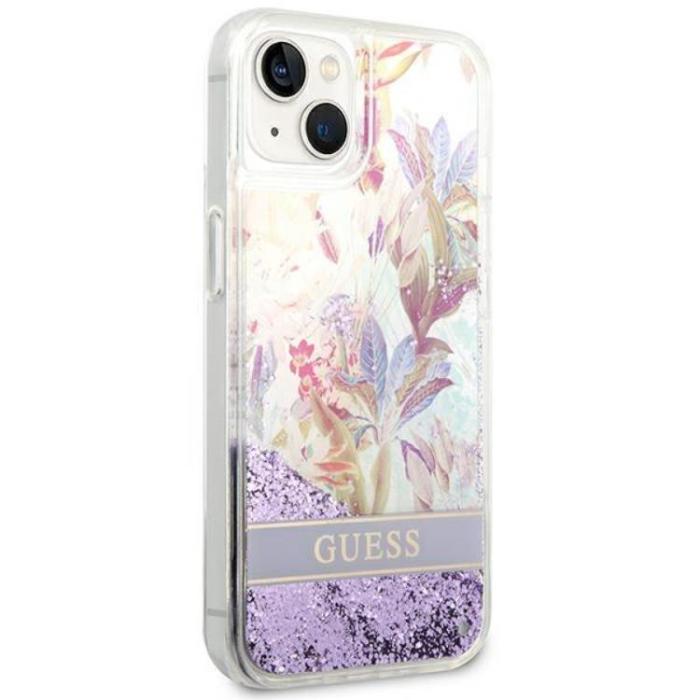 Guess - GUESS iPhone 14 Skal Flower Liquid Glitter - Lila