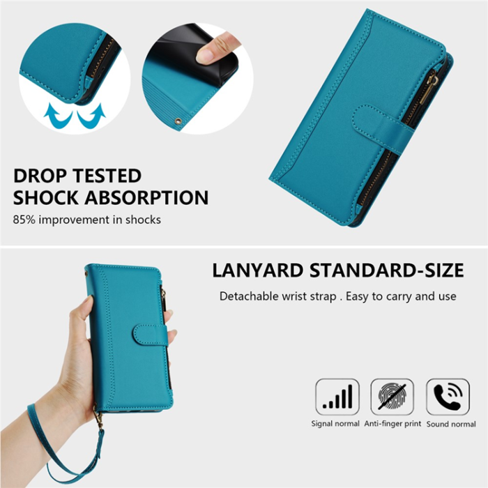 A-One Brand - iPhone 17 Pro Plånboksfodral Zipper Med Rem - Blå