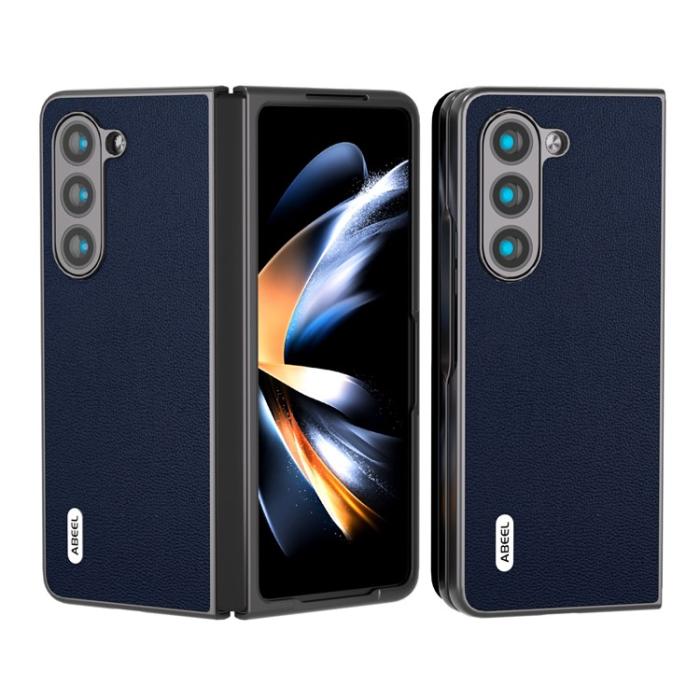 ABEEL - ABEEL Galaxy Z Fold 5 Mobilskal Äkta Cow Läder - Blå