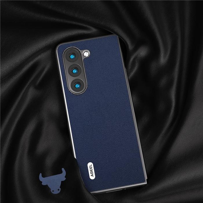 ABEEL - ABEEL Galaxy Z Fold 5 Mobilskal Äkta Cow Läder - Blå
